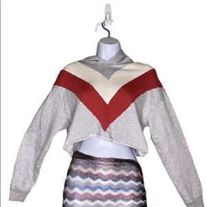 Altar’d state Chevron Grey , Maroon ,White  L Sleeve cropped Hoodie sweatshirt S